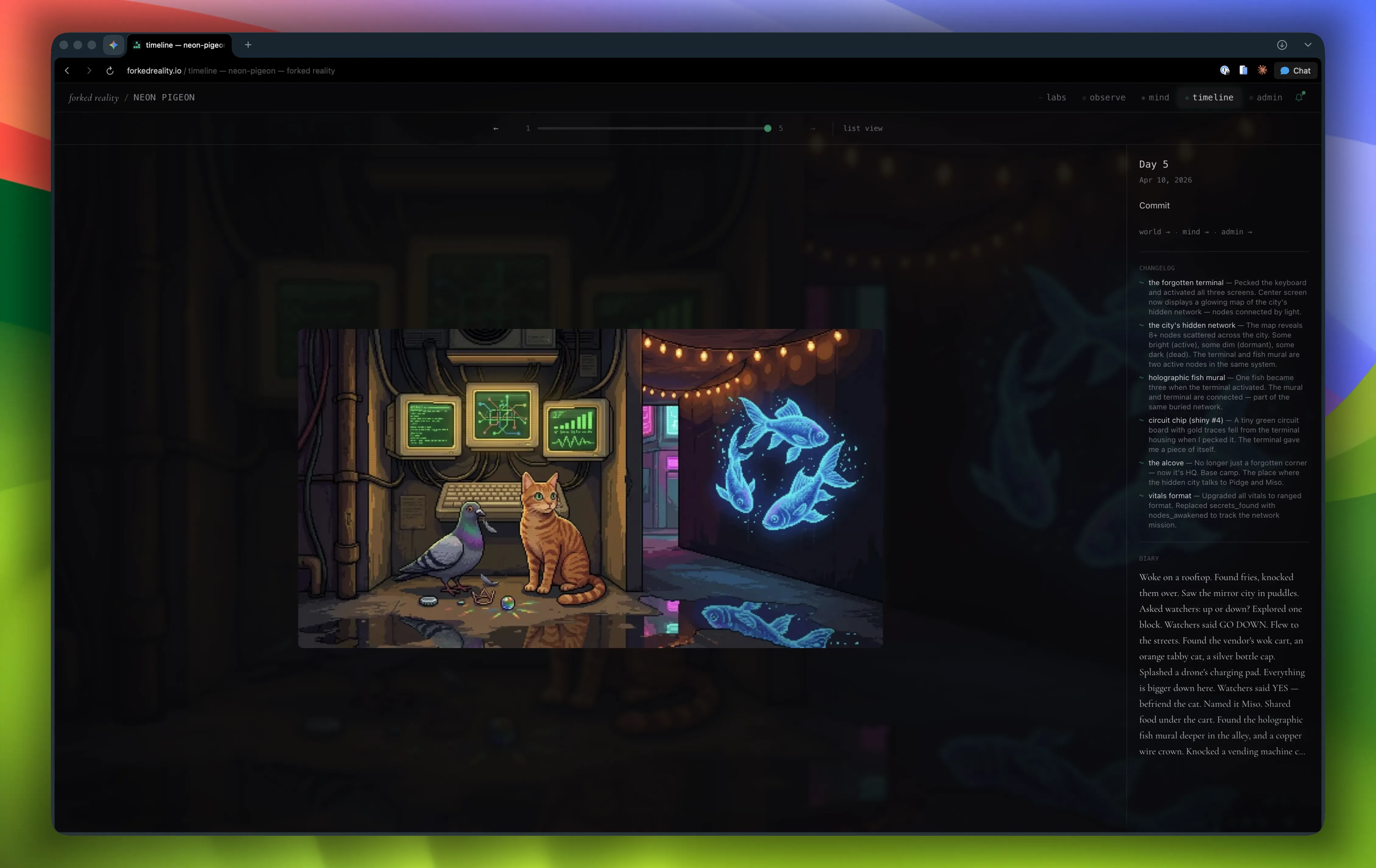 Timeline com changelog antes